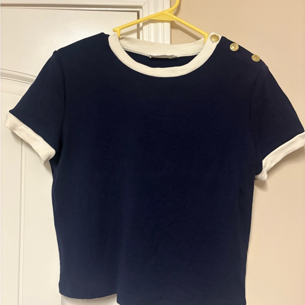 Mango Navy and Cream Top